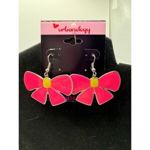 Urbanology Pink Bow with‎ Yellow Center Dangle Earrings